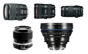 The 5 lenses used in our HDSLR Digital Filmmaking Lens Test